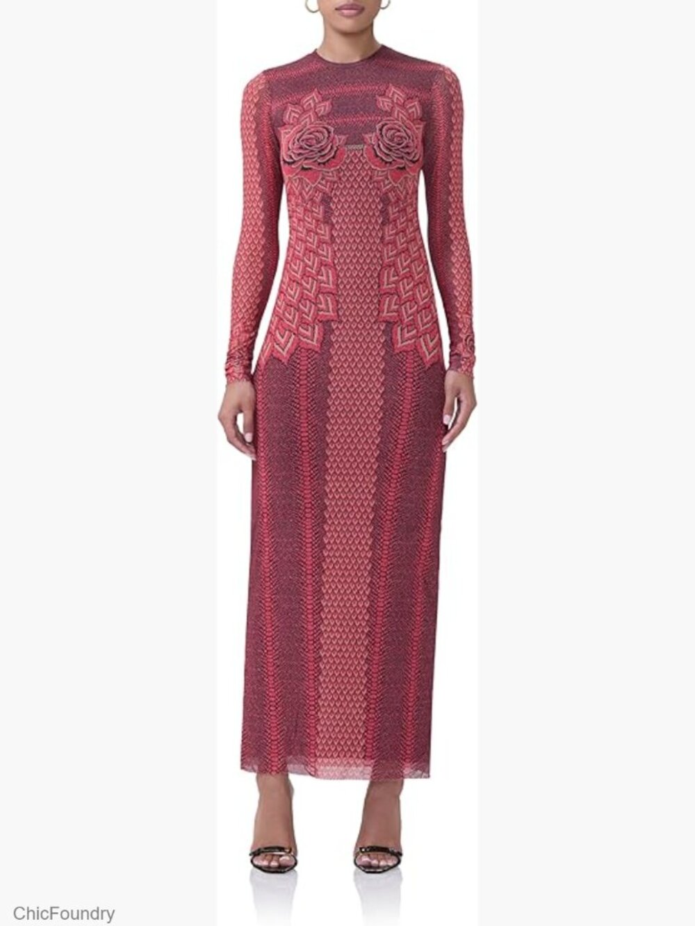 Bodycon Crewneck Mesh Long Sleeve Maxi Dress Plus